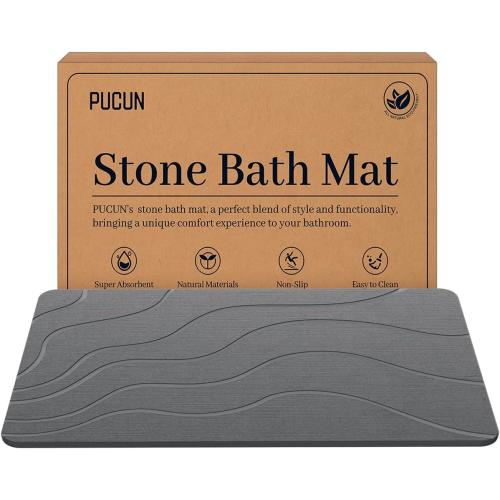 Stone Bath Mat Diatomaceous Earth Non-Slip Shower Mat,Quick Drying Diatomite Bath Stone Mat for Bathroom Floor -Super Absorbent,Natural, Easy to Clean(24×16 Grey)