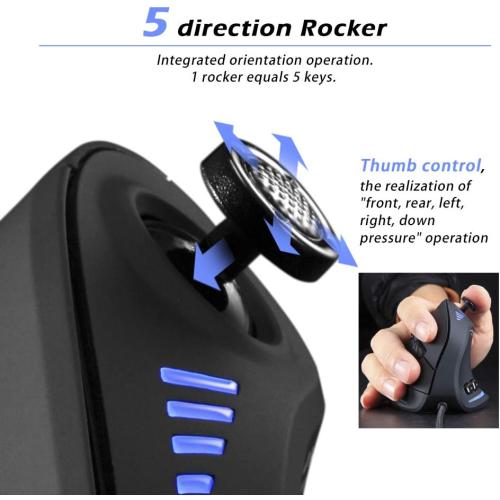 zelotes Wired Gaming Mouse with Joystick,10000DPI,11 Programmable Buttons,RGB,USB Optical Corded Vertical Ergonomic Mouse,Mice for Laptop,PC,Mac,Black