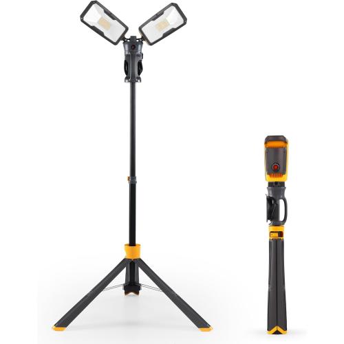 LUTEC Upgraded 6290Max 11000 Lumen 92W Dimmable LED Work Light with Telescoping Tripod, Adjustable Color Temperature Dual-Head Work Light with Stand and 8 Ft 3-Prong Power Cord