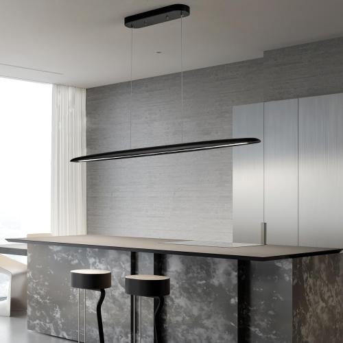 39 Wood LED Linear Pendant Light Black Linear Pendant Dinning Room Hanging Lights LED Dimmable Chandeliers 24w for Dining Room Pool Table Lights Kitchen Island Light Black