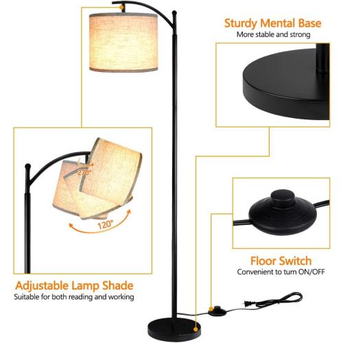 ROTTOGOON Floor Lamp for Living Room with 3 Color Temperatures LED Bulb, Standing Lamp Tall Industrial Floor Lamp Reading for Bedroom, Office (9W LED Bulb, Beige Lampshade Included) -Black