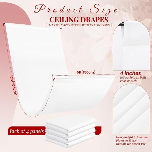 4 Panel White Ceiling Drapes - Premium Polyester Wedding Arch Draping Fabric - 5ft x 10ft - Decorations for Party, Ceremony, Stage (still in packaging)