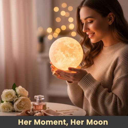 5.9 Mydethun Moon Lamp 3D Night Light - 5.9' Christmas Table Decor w/Wooden Base, Gift for Women, Mom & Kids, Bedroom Decor w/Touch-Dimmable & USB Rechargeable, Dual-Color White/Warm Yellow