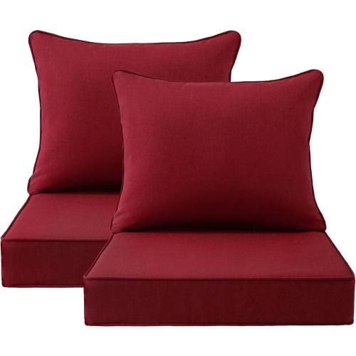 Unimatta Outdoor Patio Chair Cushions Set, 24 x 24, Set of 2, Water-Repellent, Fade Resistant, Deep Seat Bottom and Back Cushion for Backyard, Couch, Sofa and Patio Furniture, Red