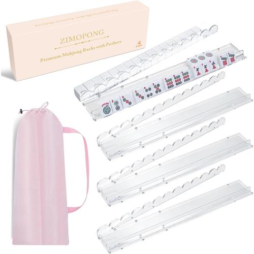 Mahjong Racks with Magnetic Pushers 17.5inch, 4 PCS, Clear Acrylic Scallop Mahjong Rack with Pushers, Ideal Gift for Mahjong Lovers, Parties & Game Nights