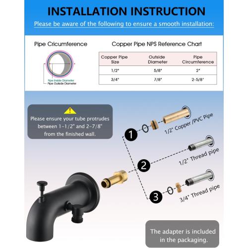Bathtub Faucet with Sprayer, Tub Spout with Diverter Fits Threaded 1/2 or 3/4 IPS,Matte Black