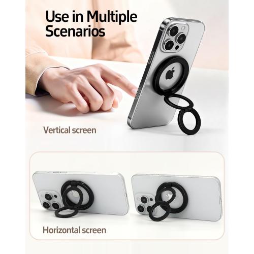 Magnetic Phone Ring MagSafe Phone Grip, Magnetic Cell Phone Stand Holder Finger Ring [Super Magnet] [360° Rotation] [Double Bracket] - Black 2025 New