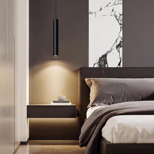 Color Black Black Natural Light Spectrum LED Pendant Lights with Height Adjustable, 3000K Minimalist Modern Cylinder 5W Mini Long Tube Hanging Lamp