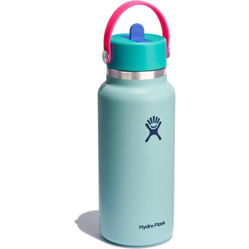 Hydro Flask Water Bottle - Insulated Stainless Steel - Wide Mouth Flex Straw Lid, Non Spill, Leakproof and Refillable in 32 Oz Polar Plunge