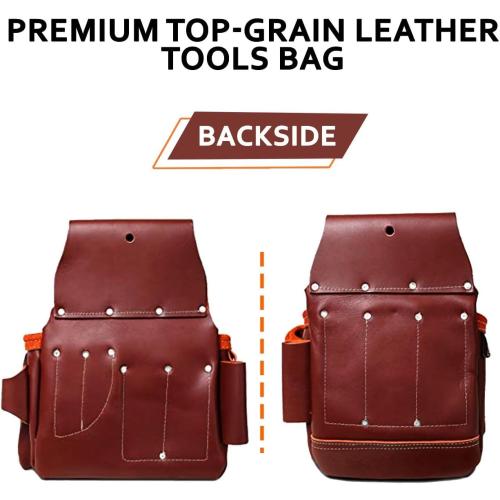 Leather PRO-19 100% Genuine Full Grain Leather Tool Belt/Pouch/Bag, Tool Belt with Suspenders, Comfort Back Support Tool Pouches with Suspenders for Construction,Framers, (Maroon)