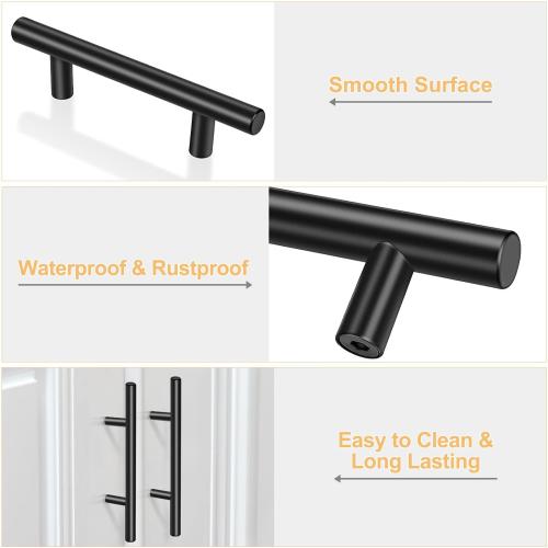 Set of 30 Pack 5 Inch Color Black  Cabinet Handles Matte Black Cabinet Pulls Stainless Steel Drawer Handles for Kitchen Cabinet Hardware 3 Inch Hole Centers