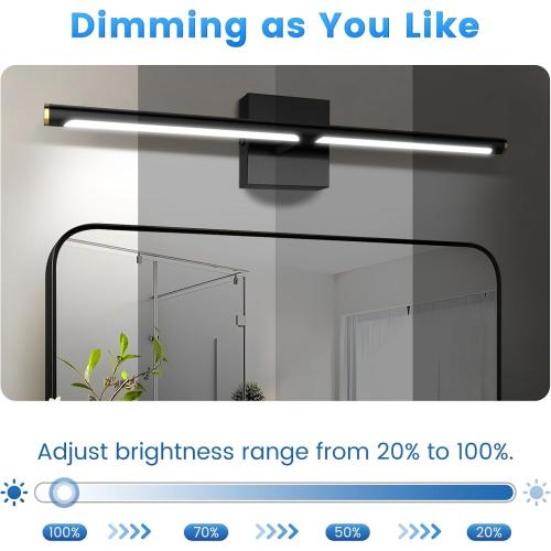 Modern Bathroom Vanity Light 40 inch, 22W Dimmable 6CCT Led Bathroom Light Fixture Over Mirror, Black Bar Vanity Light for Mirror FCC Certificated