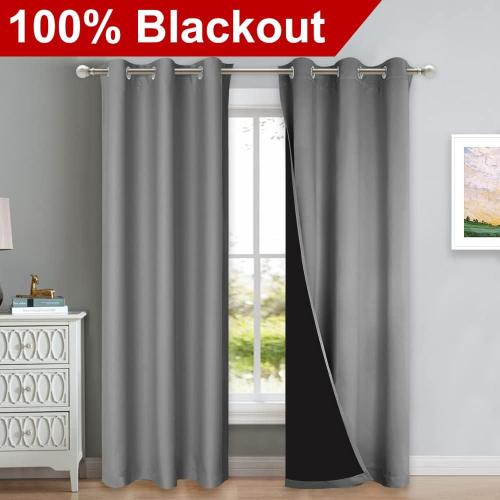 NICETOWN Silver Grey Full Shade Curtain Panels, Pair of Thermal Insulated & Energy Efficiency Blackout Curtains for Living Room Windows, Lined Silky Performance Window Dressing (42 Wide x 84 Long)