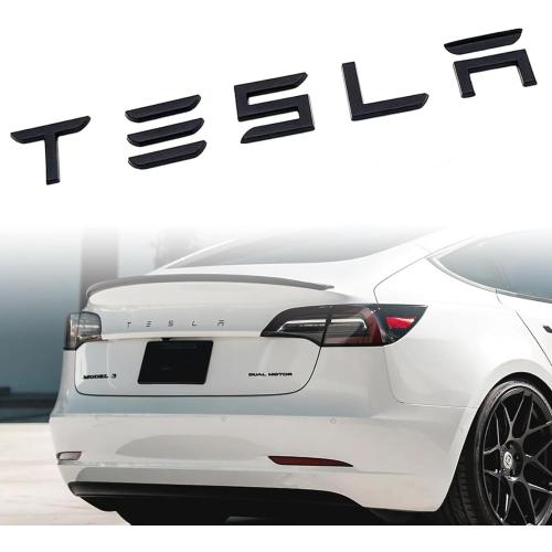 Metal Tesla Letters Emblem Trunk Logo Decal Tailgate Rear 3m Adhesive Compatible with Tesla Model 3 Y Highland Juniper Matte Black (Tesla Letters)