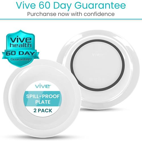 Vive Spill-Proof Scoop Plate, 9 (2 Pack) - Dish with Wall for Disabled | Handicapped, Elderly Adults with Special Needs from Parkinsons, Dementia, Stroke, Tremors with - Non Skid Padded Bottom