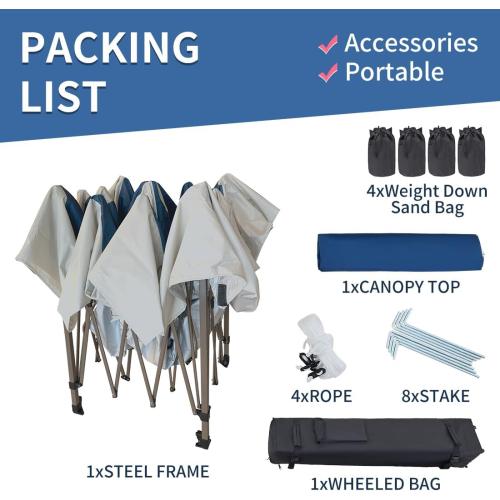 OUTDOOR LIVING SUNTIME 13x13 Instant Easy Pop Up Canopy, Navy | Portable Commercial Gazebo, Camping Gazebo Tent Shelter, Wheeled Roller Carry Bag, Bonus Weight Sandbags, Stakes, Ropes