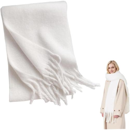 White Scarf 15 X 91 Large Soft Winter Scarf For Women Thicken Warm Scarves With Tassel Elegant Fluffy Scarves Blanket Classic Neck Scarf For Women Girls Cold Weather,Winter Scarf