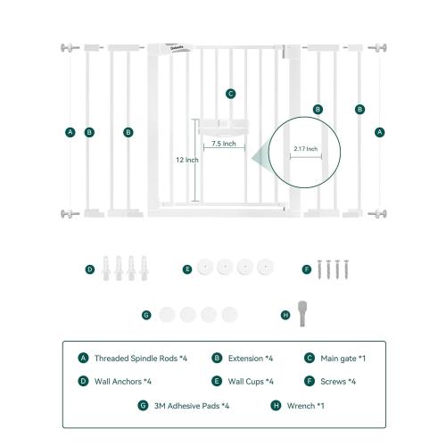 BABELIO 29-48 Extra Wide Baby Gate with Cat Door,Auto Close Metal Pet Door for Stairs, Doorways, House, Pressure/Hardware Mounted, Easy Walk Thru, White