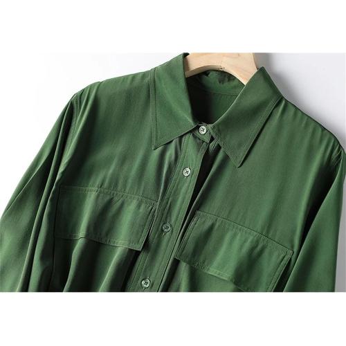 Size M ....100% Silk Dress Women's Solid Color Lapel Short Sleeve Single Breasted Fashion Dress