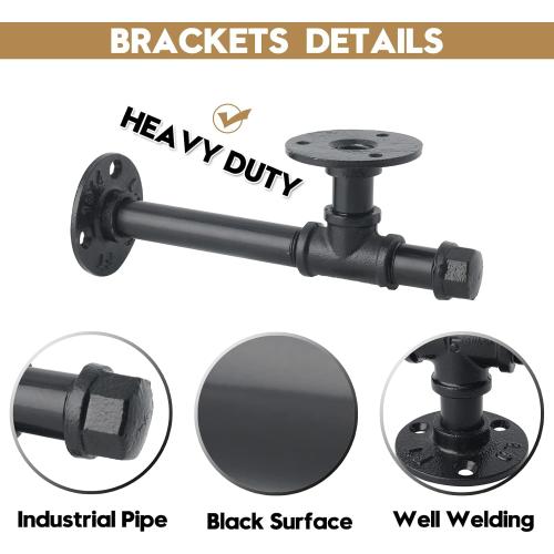 AddGrace 6 Pack Pipe Shelf Brackets 6 inches, DIY Industrial Floating Shelf Brackets Heavy Duty, Decorative Vintage Look Rustic Shelf Brackets, Wall Mounted Anti-Rust Shelf Supports
