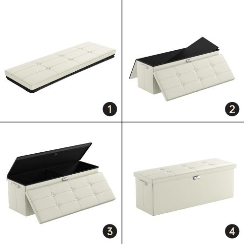 ENGPOW Storage Ottoman, Fireproof Folding Bench with Lock(15”x 43”x15”), Water-Resistant ＆ Heat Insulation Large Storage Chest with Handles＆2 Extra Spaces Safe for Living Room, Bedroom, Home, Beige