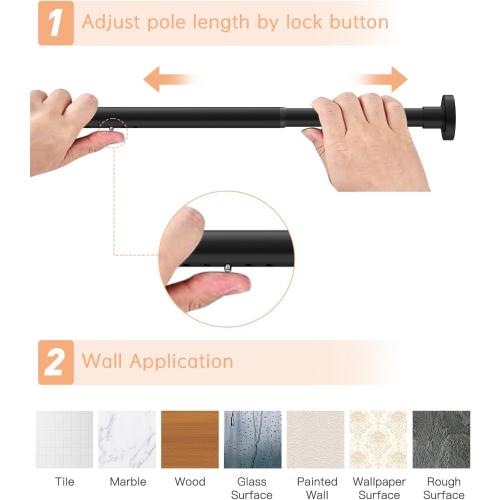 BLACK ALLZONE Tension Curtain Rods 123 to 160 Inch, Black Curtain Rods No Drilling, Extra Long Tension Rod for Room Divider Curtains Rod, Outdoor Tension Rod for Patio/Bedroom/Office,3 Installation Options