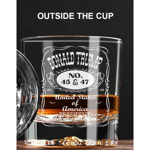 Donald Trump Laser Engraved 10.5 oz. Whiskey Glass,Trump For Presidency, Poilitical Gift, 45-47, Bourbon Rock Glass Made in the USA