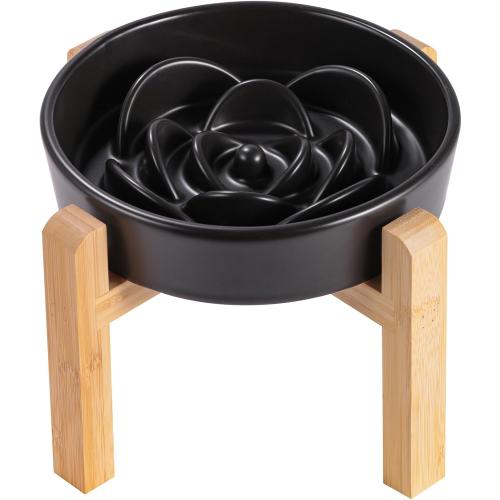 8.26 in Black Dog Bowl Slow Feeder Ceramic for Medium and Large Breed,Elevated/Raised Slow Feeding Dog Food Water Dish Heavy Weighted,Puppy Dish for Fast Eaters,Puzzle Eating Bowl Modern Maze