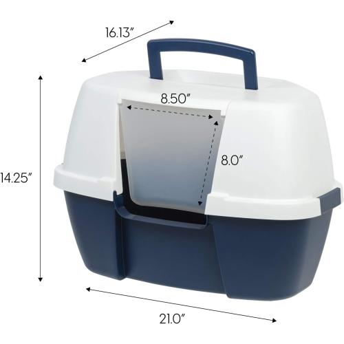 Corner Cat Litter Box Enclosure, Small Cat Litter Box with Lid, Corner Litter Box Enclosure for Kittens to Medium Sized Cats, Odor Defensive, Navy/White