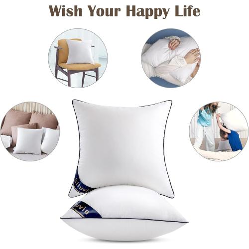 Siluvia 24x24 Pillow Inserts Set of 2 Square Throw 24 Euro Pillows with 100% Cotton Cover for Sofa, Couch, and Bed - White