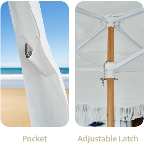 AMMSUN Beach Cabana with Fringe, 7' x 7' Boho Beach Canopy with Tassels, Easy Set up & Premium Wood Pole, Cabana Tent with Sand Pockets, Instant Sun Shade for Sand, Garden, Patio, Elegant White