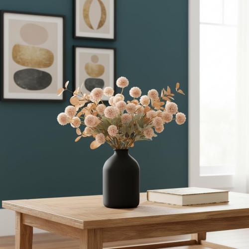 Artificial Flowers for Vase - 12 Stems Beige Faux Silk Mums with Eucalyptus