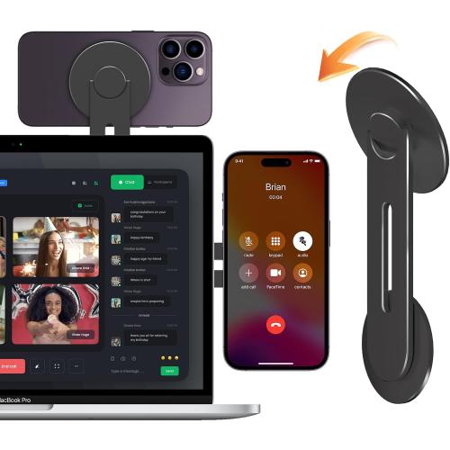 CloudValley Magnetic Laptop Phone Holder, Adjustable Continuity Camera Mount Compatible with MagSafe & for iOS 16 / macOS 13 Ventura, Slim Portable Computer Expansion Bracket for Smartphone, Black