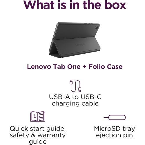 Lenovo Tab One - Lightweight Tablet - up to 12.5 Hours of YouTube Streaming - 8.7 HD Display - 4 GB Memory - 64 GB Storage - MediaTek Helio G85 - Includes Folio Case