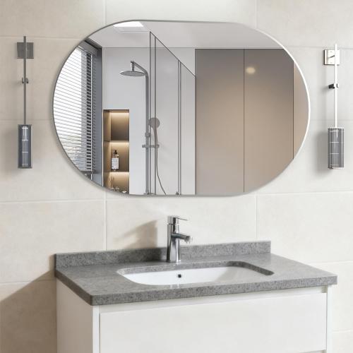 Oval Bathroom Mirror Capsule Wall Vanity Mirror, 24x36 Pill Mirrors Wall Mounted Mirror, Large Modern Mirror with Silver Metal Frame, Decor for Entryway, Bedroom, Living Room