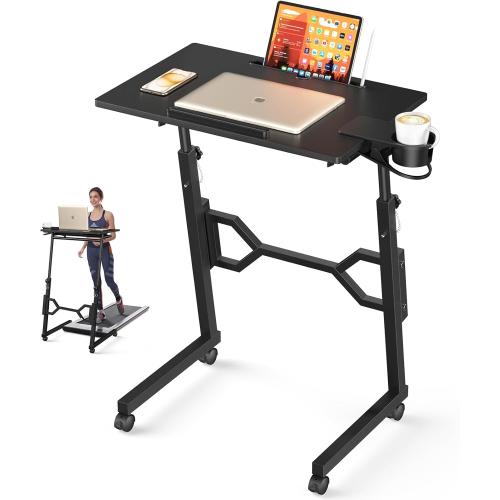 Small Standing Desk with Wheels, Portable Treadmill Desk, Rolling Desk Adjustable Height for Laptop, Mobile Standing Table for Walking Pad, Bedside Table