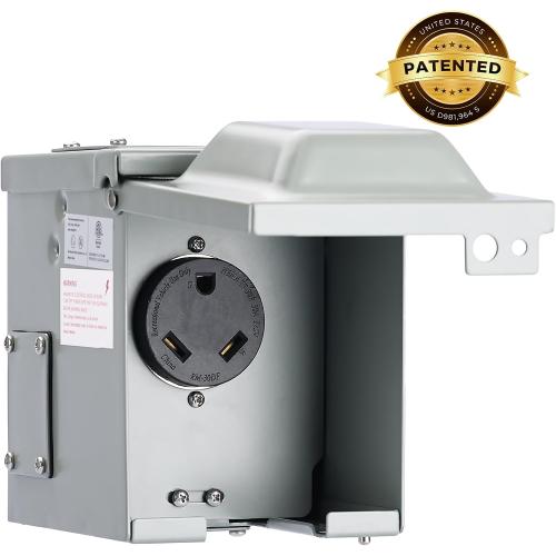 RVGUARD 30 Amp 125 Volt RV/EV Power Outlet Box, Enclosed Lockable Weatherproof Outdoor Electrical NEMA TT-30R Receptacle Panel, ETL Listed