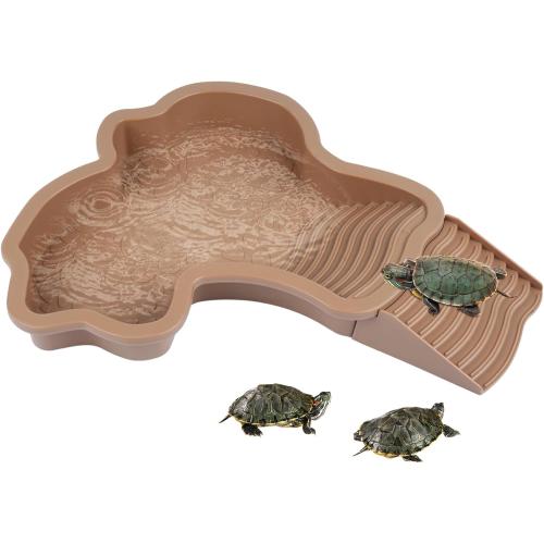 Large Reptile Bathing Pool, Tortoise Food Water Bowls with Ramp, Reptile Feeding Dish Water Bowl Bathing Pool Aquarium Ornament for Gecko, Snake, Turtle, Bearded Dragon, Lizard Bath