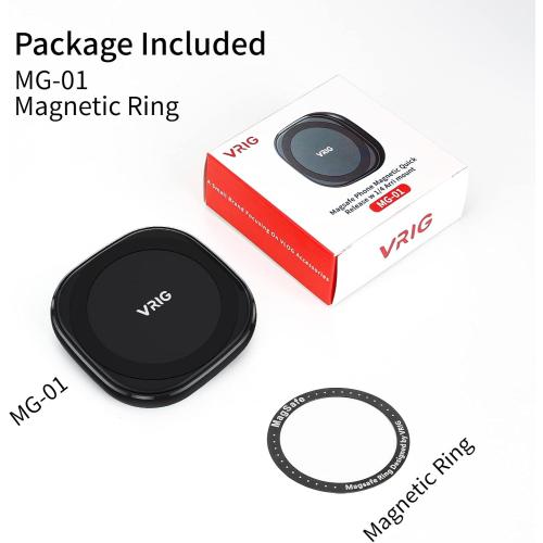 Black VRIG MG-01 Magnetic Tripod Mount,1/4 Tripod Adapter w Magnetic Ring, Multiple Locating Holes for ARRI,Compact Size for iPhone 16/15/14/13/12 Series & All Phones & Cases