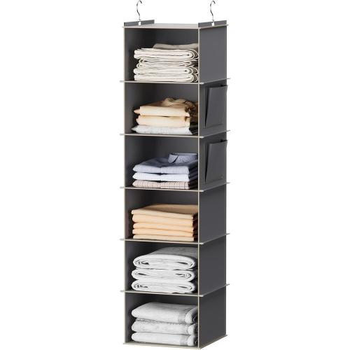 YOUDENOVA Hanging Closet Organizer and Storage, 6-Shelf Closet Hanging Storage Shelves, Grey