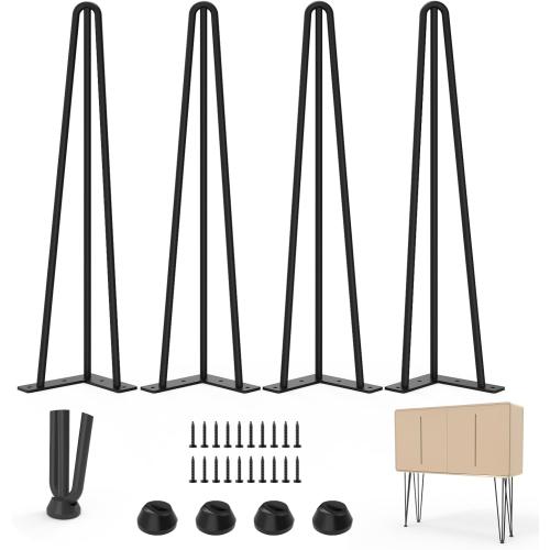 22 Hairpin Legs, Coffee Table Legs for Nightstand, Coffee Table, Desk, etc with Rubber Floor Protectors Black 4PCS