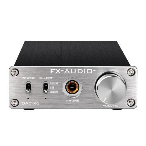 FX-Audio DAC-X6 Mini HiFi 2.0 Digital Audio Decoder DAC Input USB/Coaxial/Optical Output RCA/Headphone Amp 24Bit/96KHz DC12V(Silver)