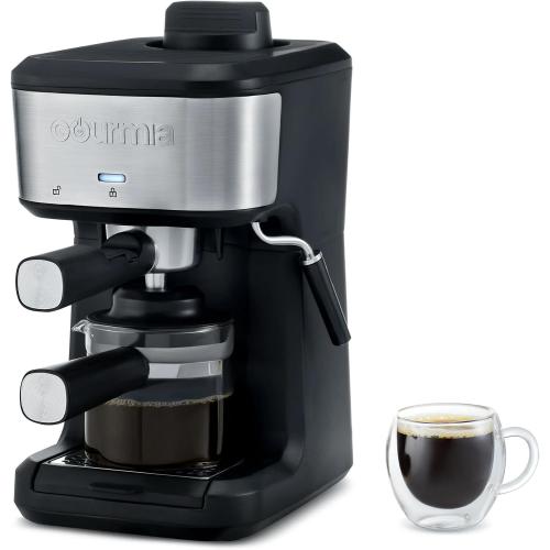 Gourmiia 4-Shot Steam Espresso Maker, Compact Espresso Machine, Cappuccino & Latte Maker with Frothing Wand, Glass Carafe, Coffee Maker Brews with Steam❗MAY HAVE MISSING PIECES/NEEDS CLEANING ❗