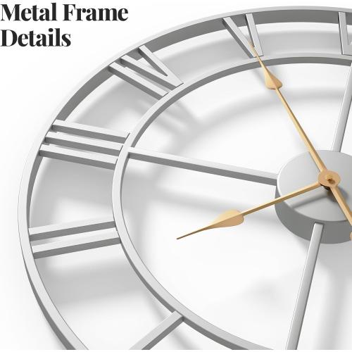 30 Inch Large Wall Clock, Modern Silver Metal Big Decorative Wall Clock Home Decor, Battery-Operated Roman Numeral Analog Metal Round Wall Clocks for Living Room, Bedroom, Office Black