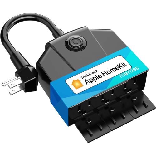 Black Outdoor Smart Plug, meross Outdoor Wi-Fi Outlet with 3 Independent Sockets Compatible with Apple Homekit, Alexa and SmartThings, Voice & Remote Control, Timer, 2.4 GHz only,Black