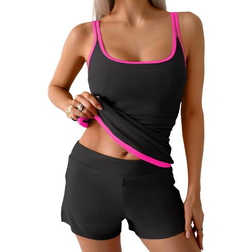 Size L B2prity Womens Tankini Swimsuits Sporty Tummy Control Two Piece Bathing Suit Color Block Ruched Swimwear