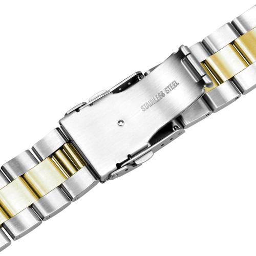 Miltat Stainless Steel Curved Solid End Tapered Watch Band, 20mm Watch Bands Metal Watch Strap Bracelet Deployment Double FlipLock Buckle Silver Black Silver Gold