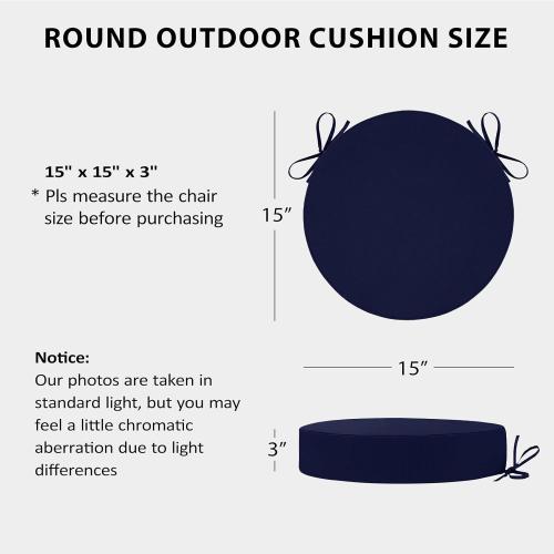 Cozyide Waterproof Outdoor Bistro Chair Cushions with Non-Slip Ties, Thickened Round Outdoor Cushions with Removable Covers, 4 Pack, 15x15x3, Navy