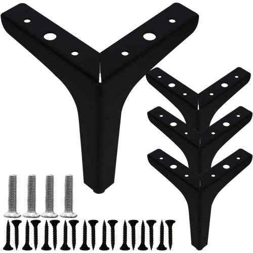 4Pack Metal Black Furniture Legs, 6Inch Industrial Style Sofa Replacement Legs, Heavy Duty Black Furniture Replacement Leg for Cabinet Table Cupboard Couch Desk Wardrobes