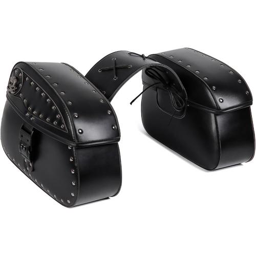 Motorcycle Saddlebags with Secure Lock, 30L Universal Powersports Side Saddle Bags, Waterproof Leather Saddlebag for Harley Sportster Dyna Softail Honda Shadow Rebel Yamaha Kawasaki Vulcan Cruiser